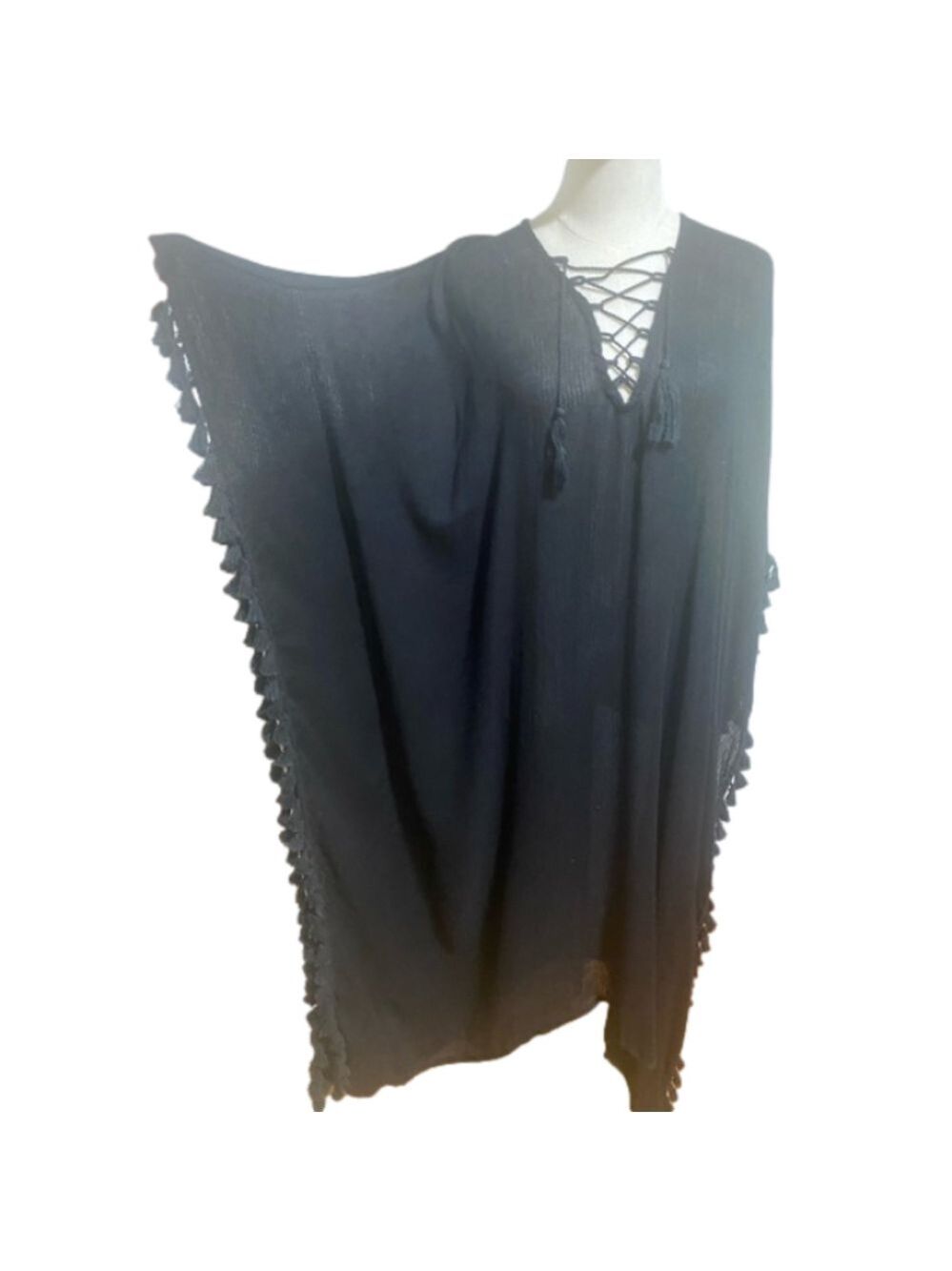 Y2K BLACK BEACH COVERUP CASUAL WALTER BAKER SWIM ACAPULCO KAFTAN EUC OS